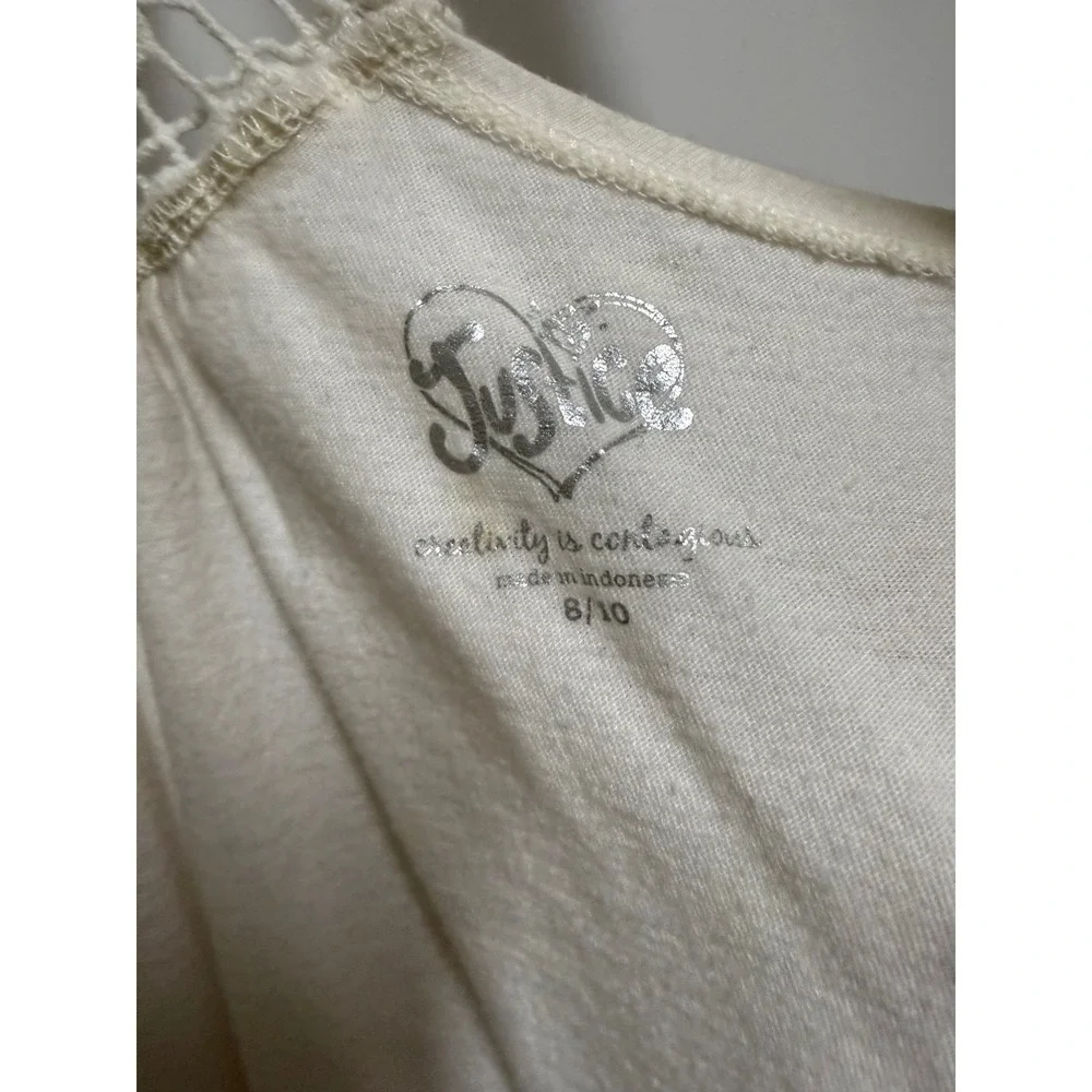 Justice Girls 8/10 Cream Crochet Racerback Open Front Boho Layering Vest